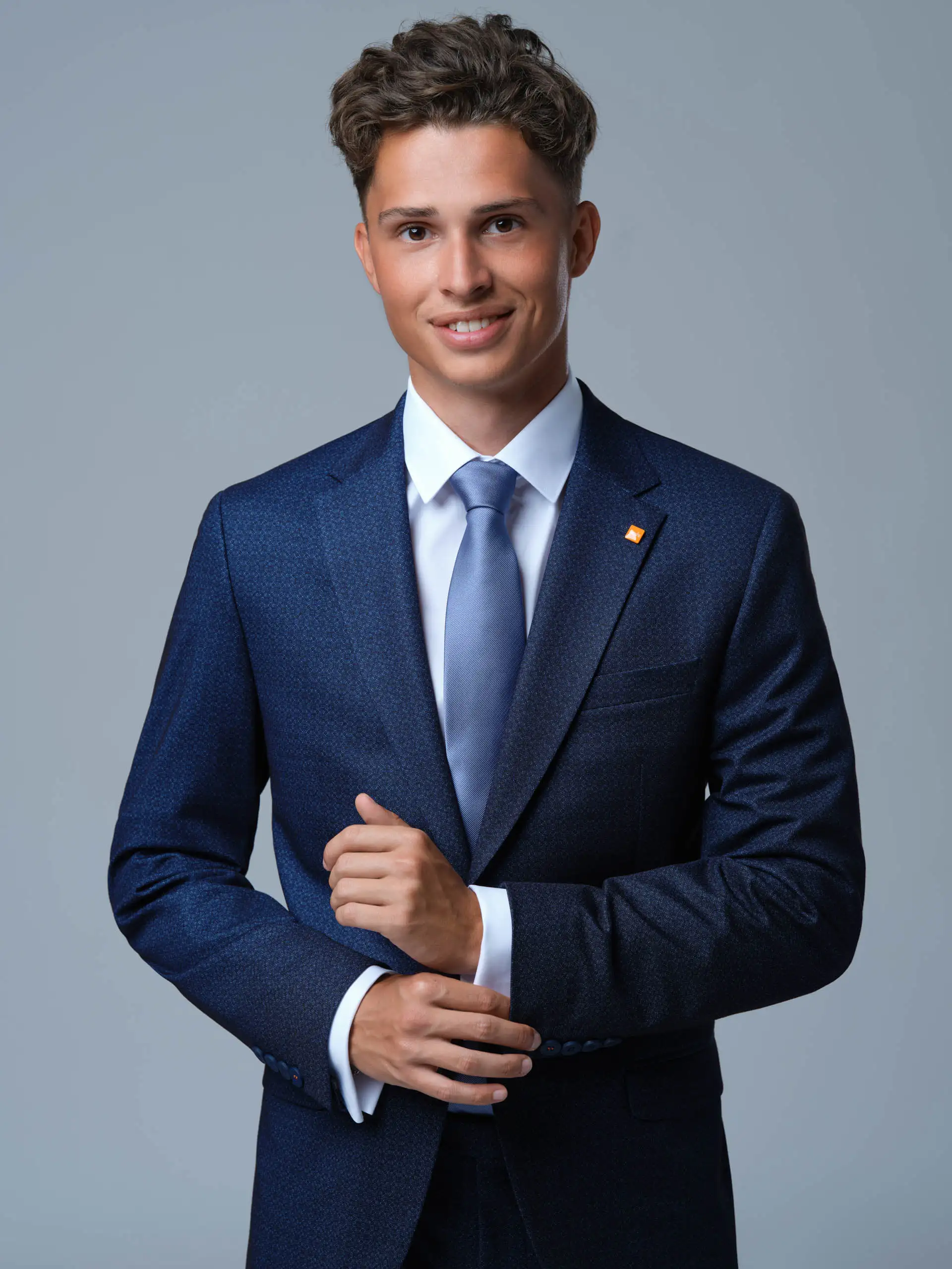 Pánsky tmavomodrý vzorovaný oblek Prestige